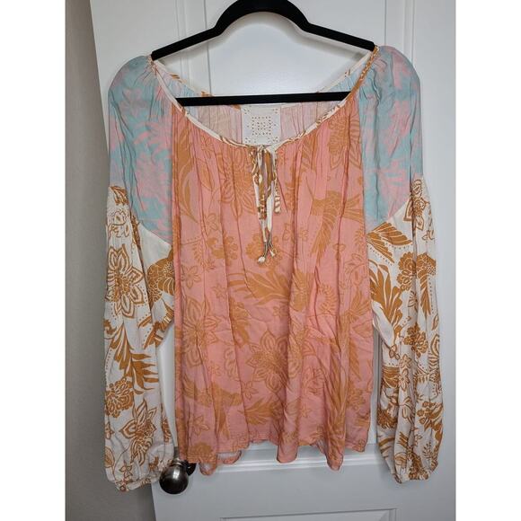 Johnny Was  Waimea Mixed Peasant Top  Size L Boho Long Sleeve - Picture 3 of 9